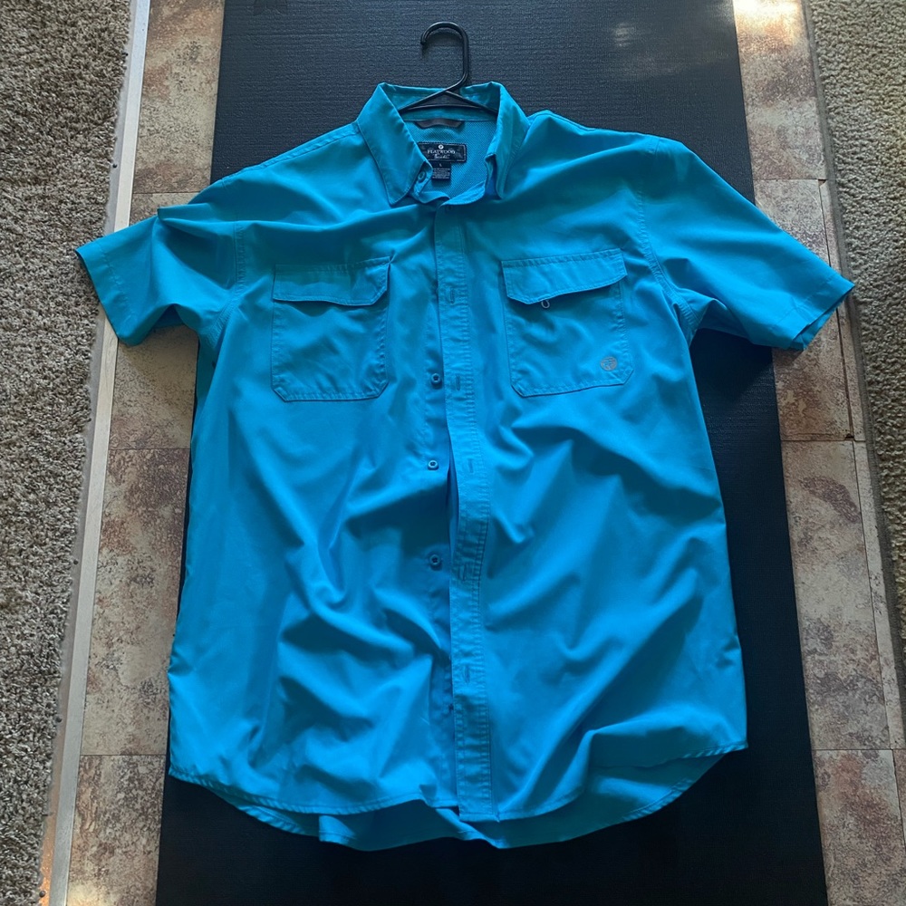 Short Sleeve Flatwood Threads Button Up | Polyester Casual Sporty | Large | New